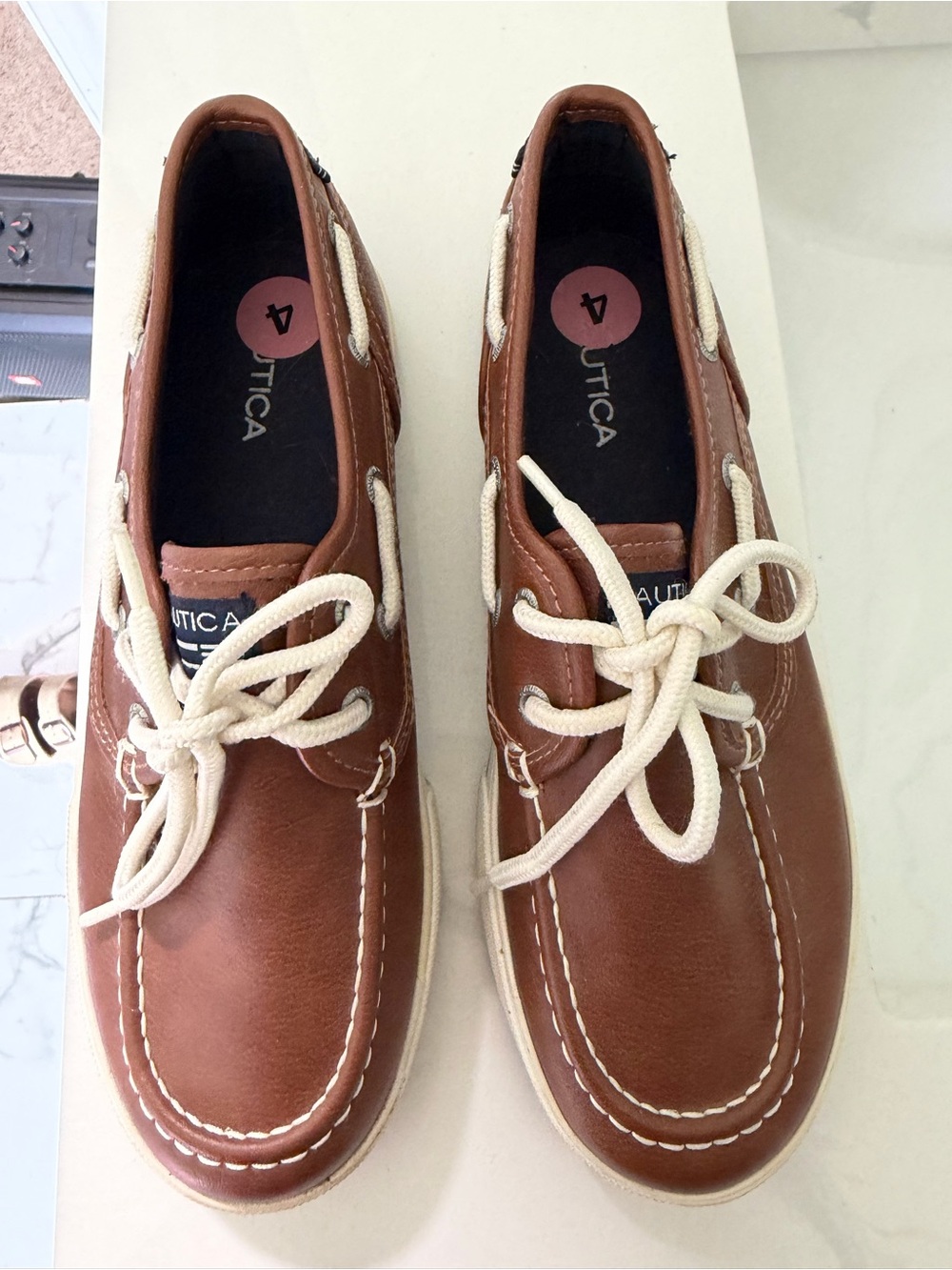 Nautica  kids Tan Leather Boat Shoes with Cream Laces